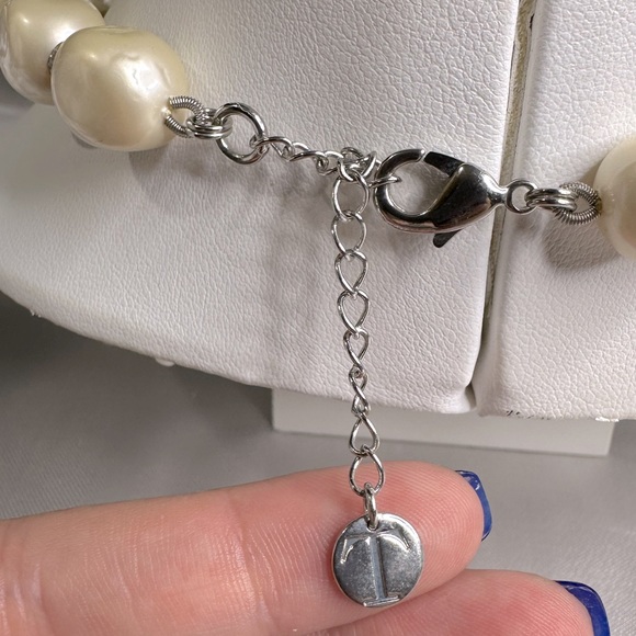 Talbots Baroque Faux Pearl & Silver Spacers Choker Statement Necklace - Picture 5 of 7